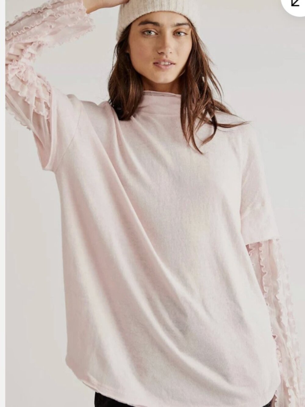(2) Free People On Your Sleeve Twofer Mesh Frilly Cute Tee Top Bundle of Two